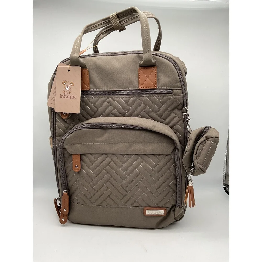 iniuniu Khaki Quilted Diaper Bag Backpack 4-in-1‎ Kit with Changing Pad NWT
